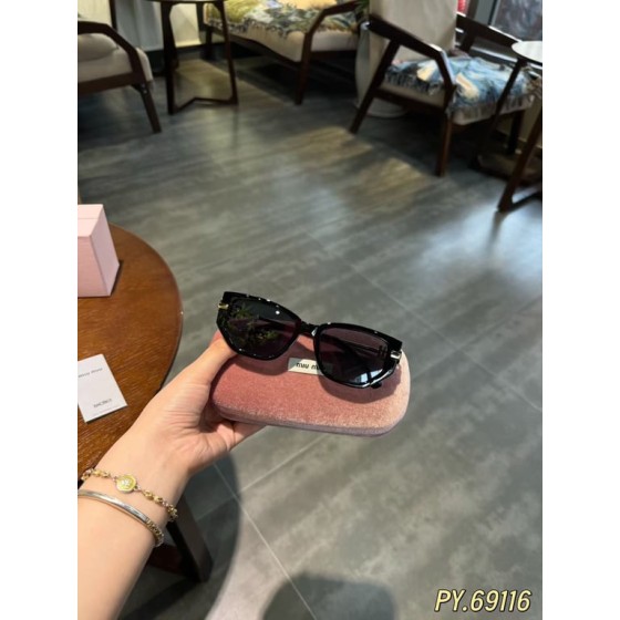 Miu Miu Black Geometric Sunglasses with Gold Temples